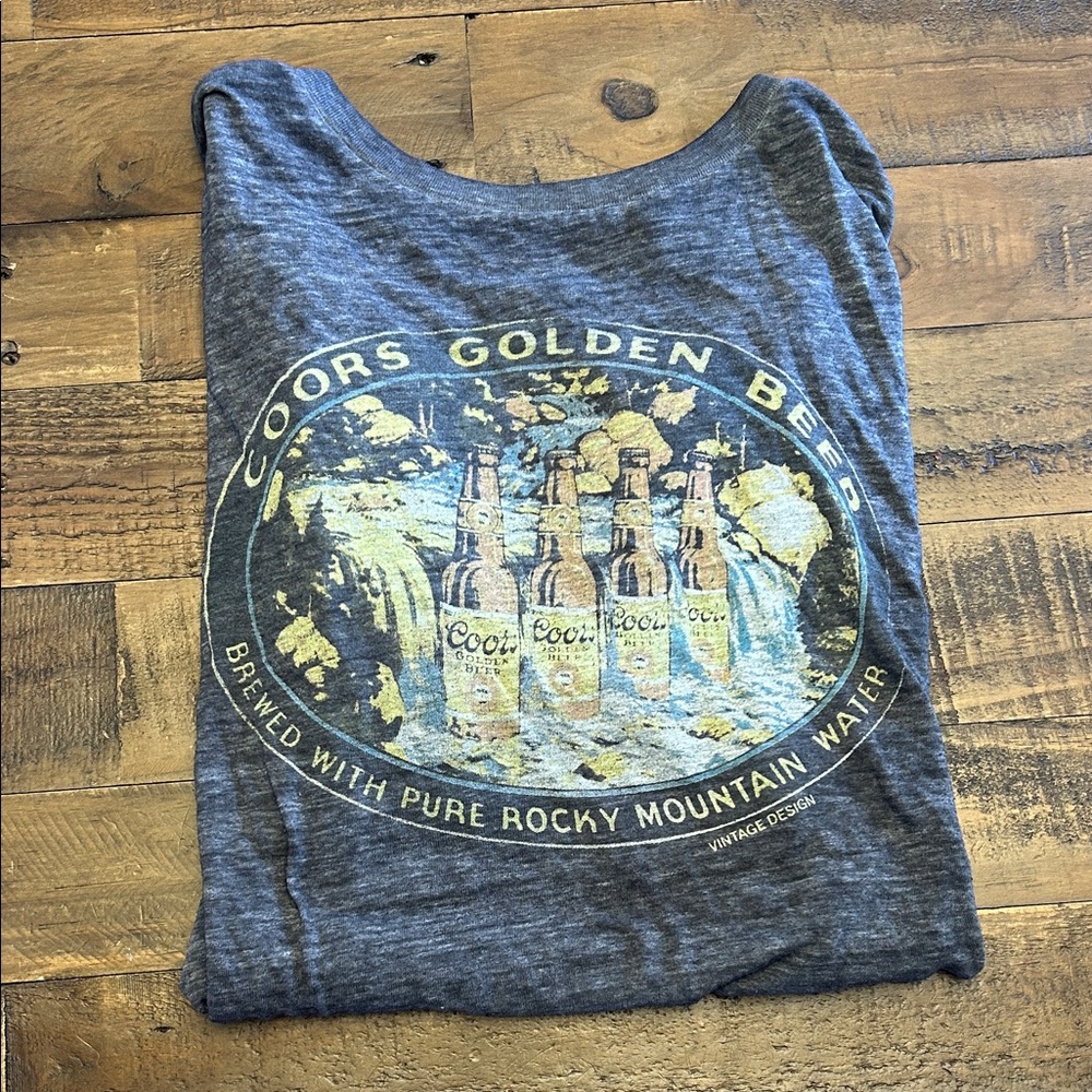 Lucky Brand Gray Graphic Short Sleeve Tee with Yellow Accents